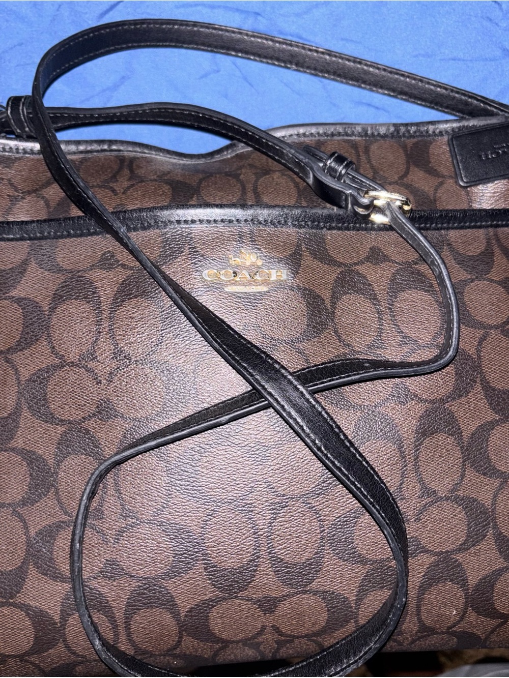 Coach Brown Signature Canvas Crossbody with Black Leather Trim